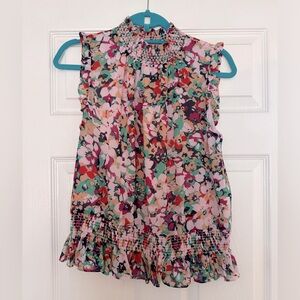 NWT J.Crew Sleeveless Mockneck Smocked Blouse in Splatter Floral Size 8